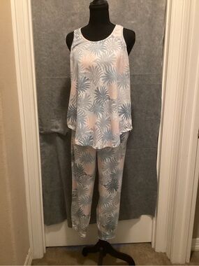 C45. Tahari Tropical-Print Sleeveless Pajama Set in Peach and Lt Green.
